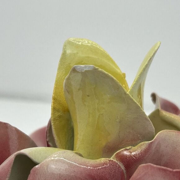 Capodimonte Porcelain Floral Arrangement Flower Basket Italy MCM Pink Yellow - Picture 5 of 15